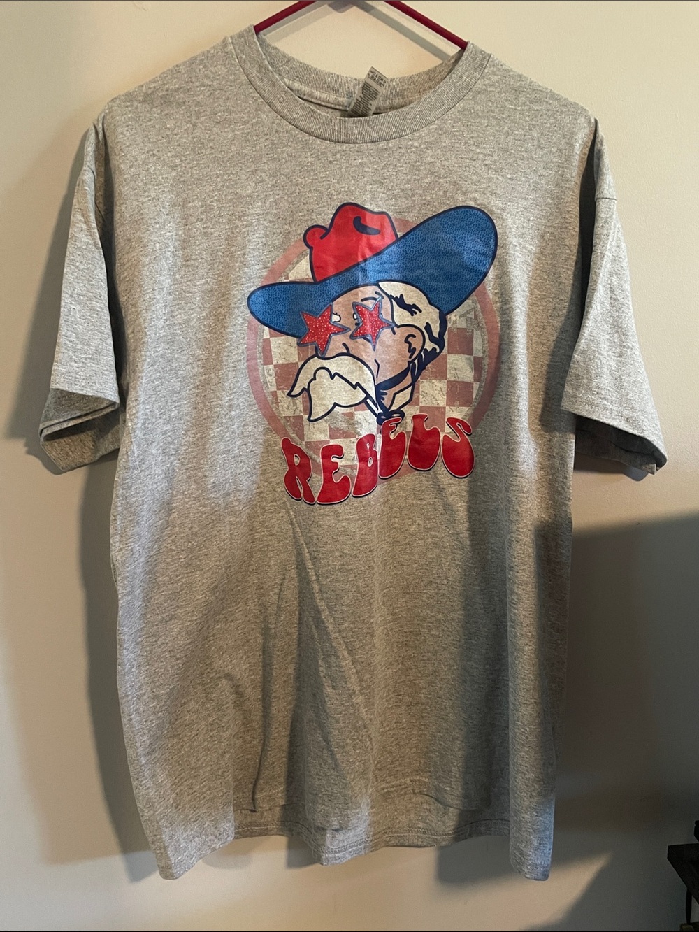 Gildan Grey Tee with Red & Blue Rebels Graphic